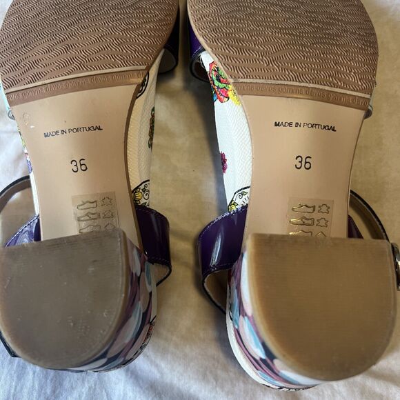 Unity In Diversity Leather Block Heel Sandals Purple Rainbow Floral EU 36 / US 6 - Picture 8 of 11